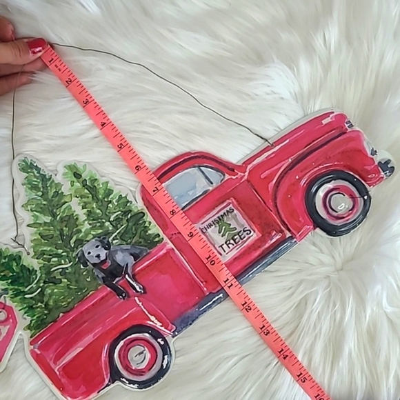 Hanging Metal Christmas Xmas Red Truck Black Lab Labrador Dog Pines Hanging Sign - Picture 15 of 15